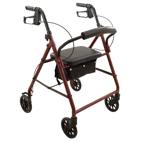 Rollator Steel 6 Wheels Burgundy 300 lb. Weight Cap