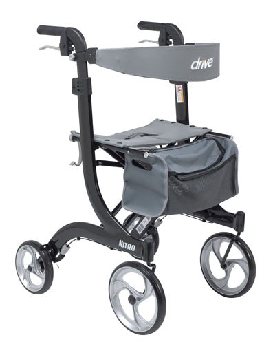 Nitro Aluminum Rollator Black Tall Height w/10 Casters